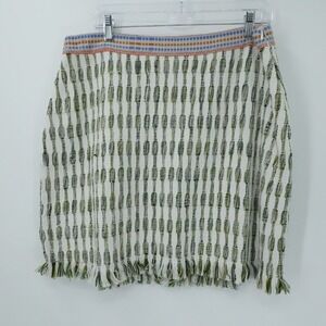 Just Bellina Skirt Women XL Ivory Green Cotton Handwoven Fringe Boho Sustainable